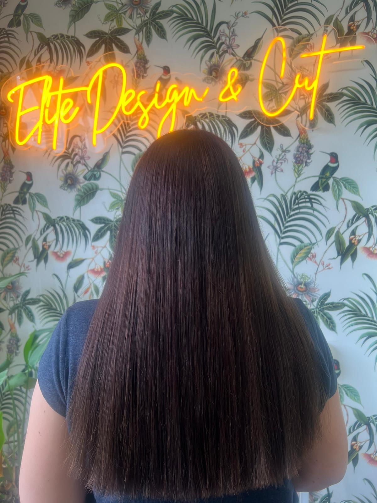 Plum hair colour and smooth blow dry