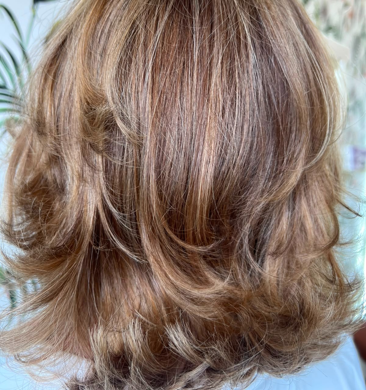 roots scattered lowlights cut and flicky blow dry